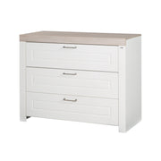 Chest of Drawers 'Felicia' with 3 Drawers - Metal Handles - White / Wood Decor