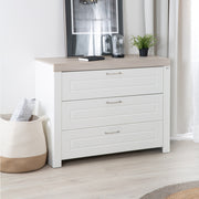 Chest of Drawers 'Felicia' with 3 Drawers - Metal Handles - White / Wood Decor