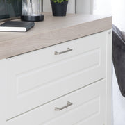 Chest of Drawers 'Felicia' with 3 Drawers - Metal Handles - White / Wood Decor