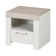 Bedside table 'Felicia' with drawer & open compartment - White/Luna Elm