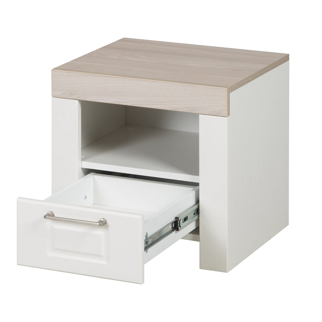 Comodino 'Felicia' con cassetto e scomparto aperto - bianco / Olmo Luna