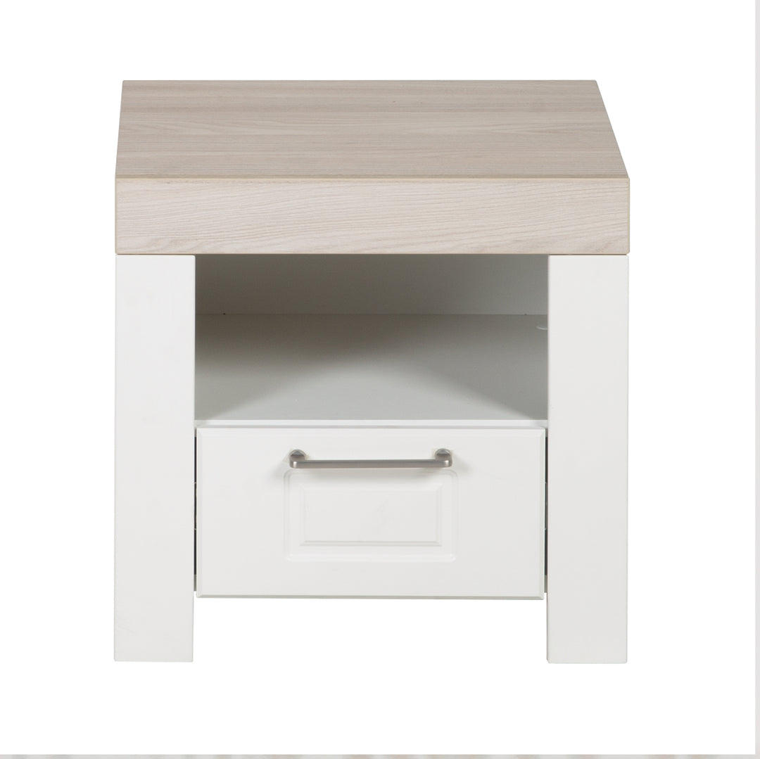 Comodino 'Felicia' con cassetto e scomparto aperto - bianco / Olmo Luna