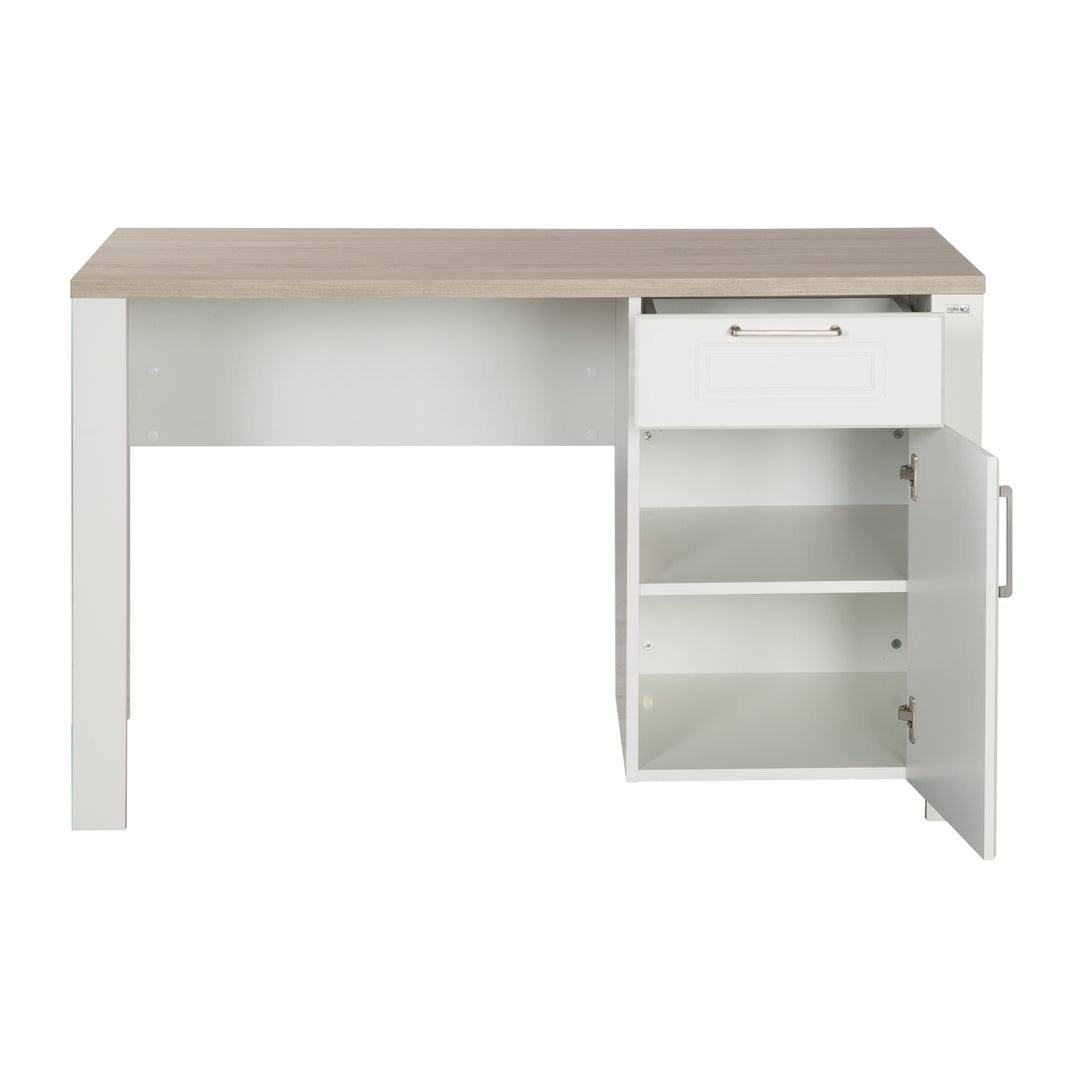 Scrivania 'Felicia' con anta e cassetto - bianco / decoro in legno 'Luna Elm