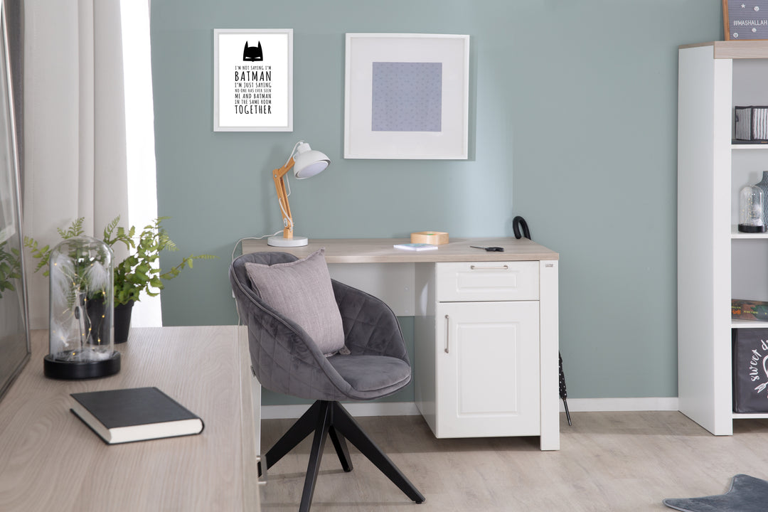 Scrivania 'Felicia' con anta e cassetto - bianco / decoro in legno 'Luna Elm