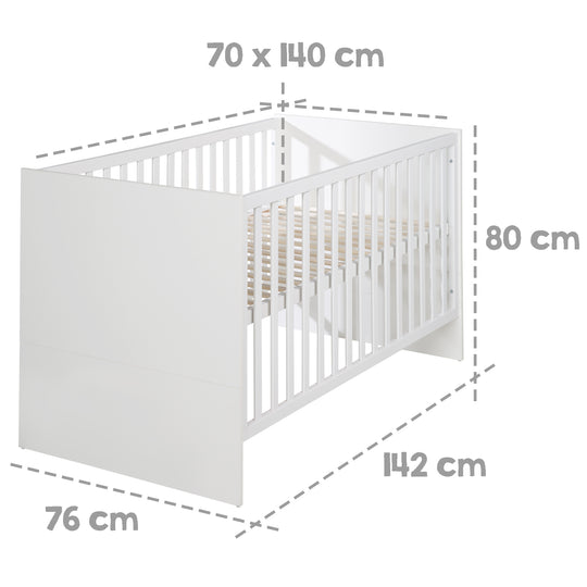 Lettino combinato in legno 'Lilo' 70x140 cm - Regolabile in altezza - Trasformabile - Bianco
