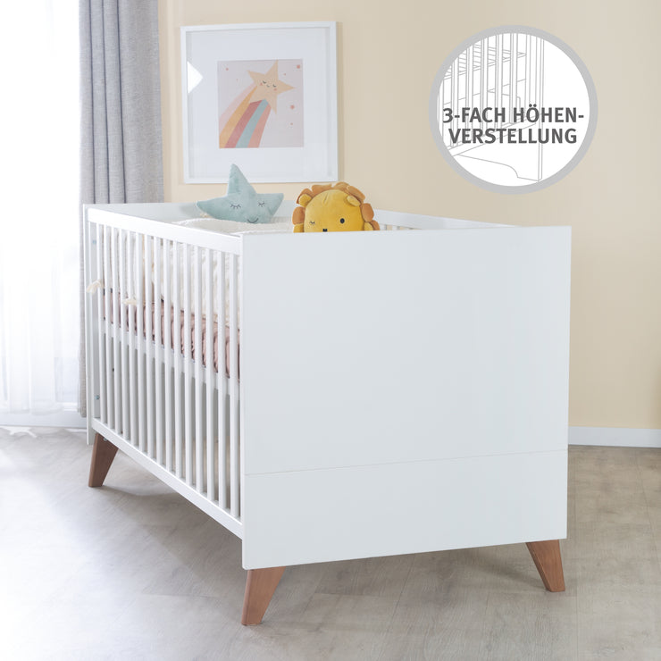 Convertible Children's Cot 'Ole' 70 x 140 cm - Adjustable / Convertible - Incl. 3 Removable Rungs