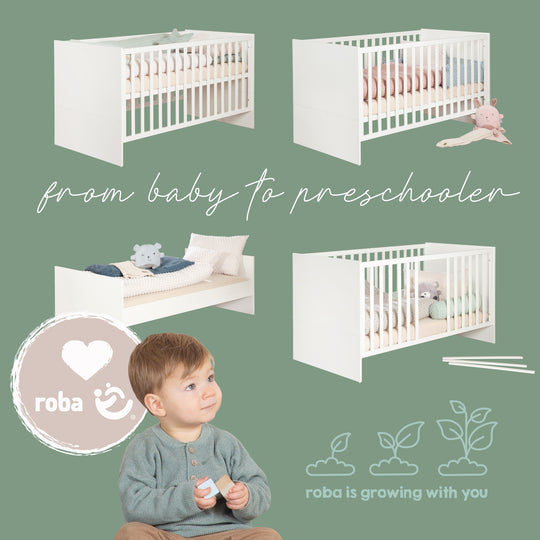 Kombi-Kinderbett 'Leon' 70x140 cm - Höhenverstellbar - Umbaufähig - Weiß / Natur