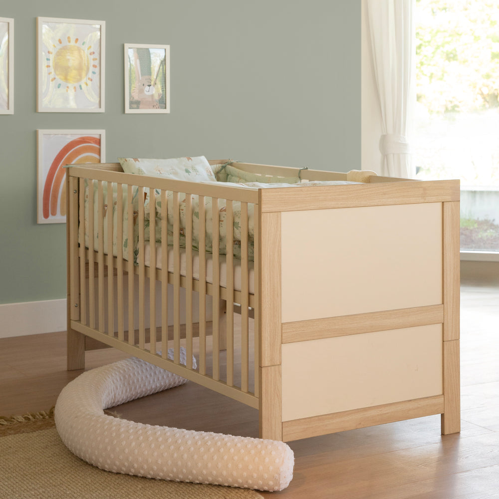 Convertible Children's Cot 'Momo' 70x140 - Grows-along the Child - Cashmere / Tristan Oak
