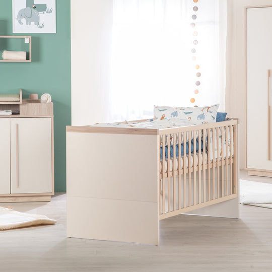 Lit bébé évolutif Elva 70x140 cm – Transformable en lit junior – Cachemire / Noyer Virginia