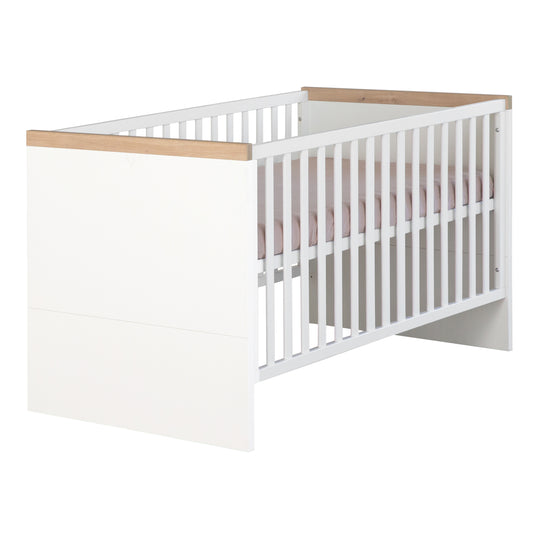 Convertible Baby Bed 'Lumo' 70x140 cm – Height Adjustable – White / Artisan Oak