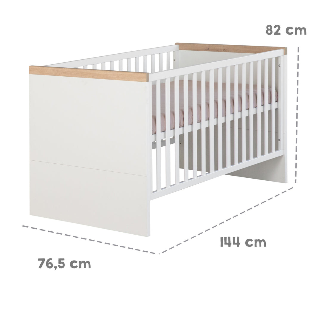 Convertible Baby Bed 'Lumo' 70x140 cm – Height Adjustable – White / Artisan Oak
