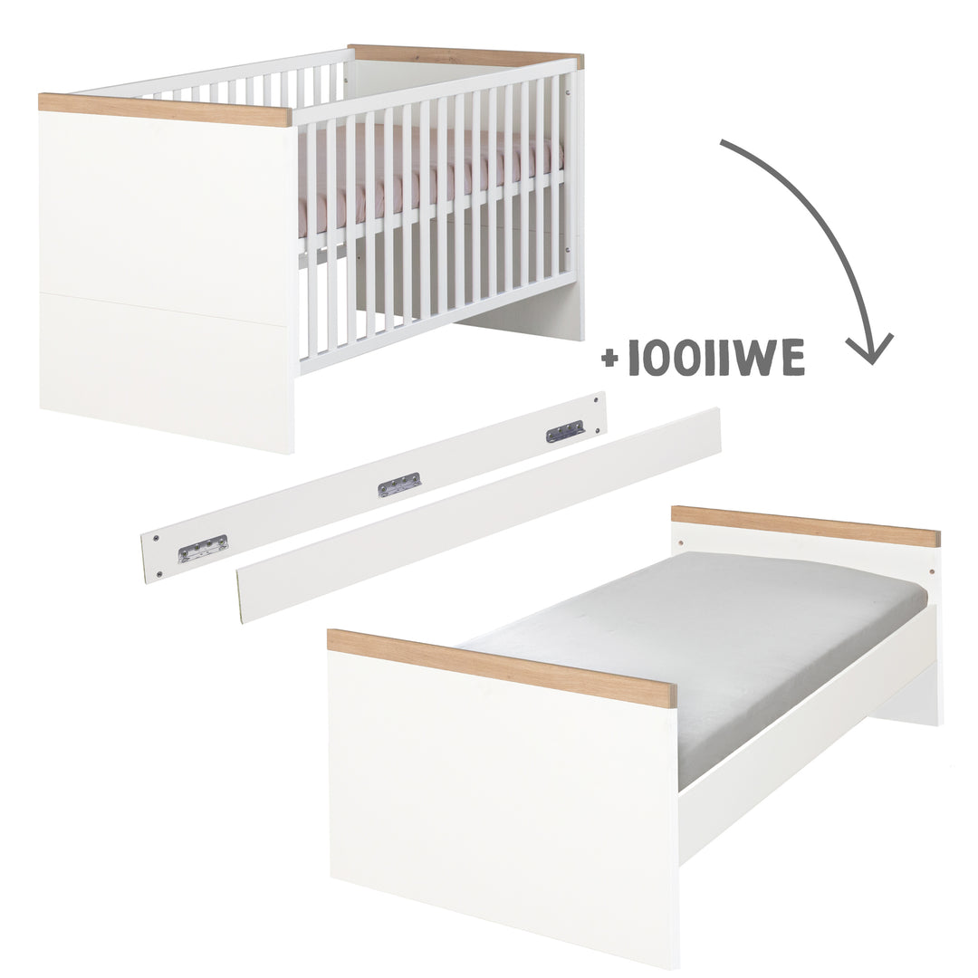 Convertible Baby Bed 'Lumo' 70x140 cm – Height Adjustable – White / Artisan Oak