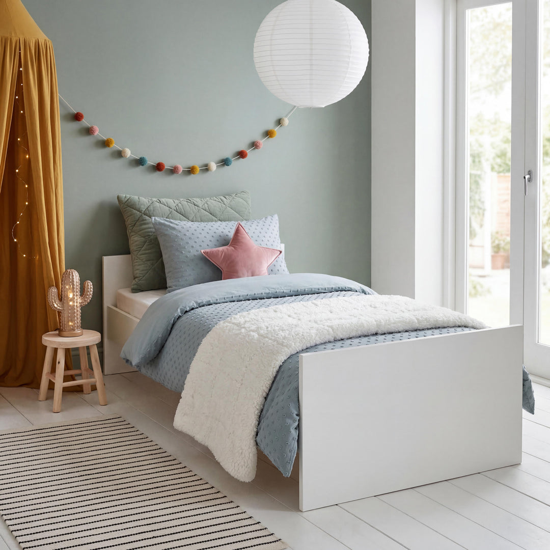 Lit bébé évolutif “Theo” 70 x 140 cm – Hauteur réglable – Convertible – Blanc / Chêne