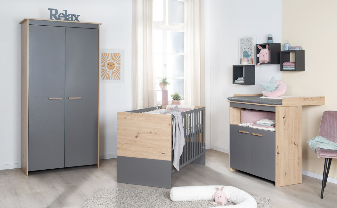 Cuna colecho 2 en 1 'Anna' 60 x 120 cm - Antracita / Decoración Kent Oak