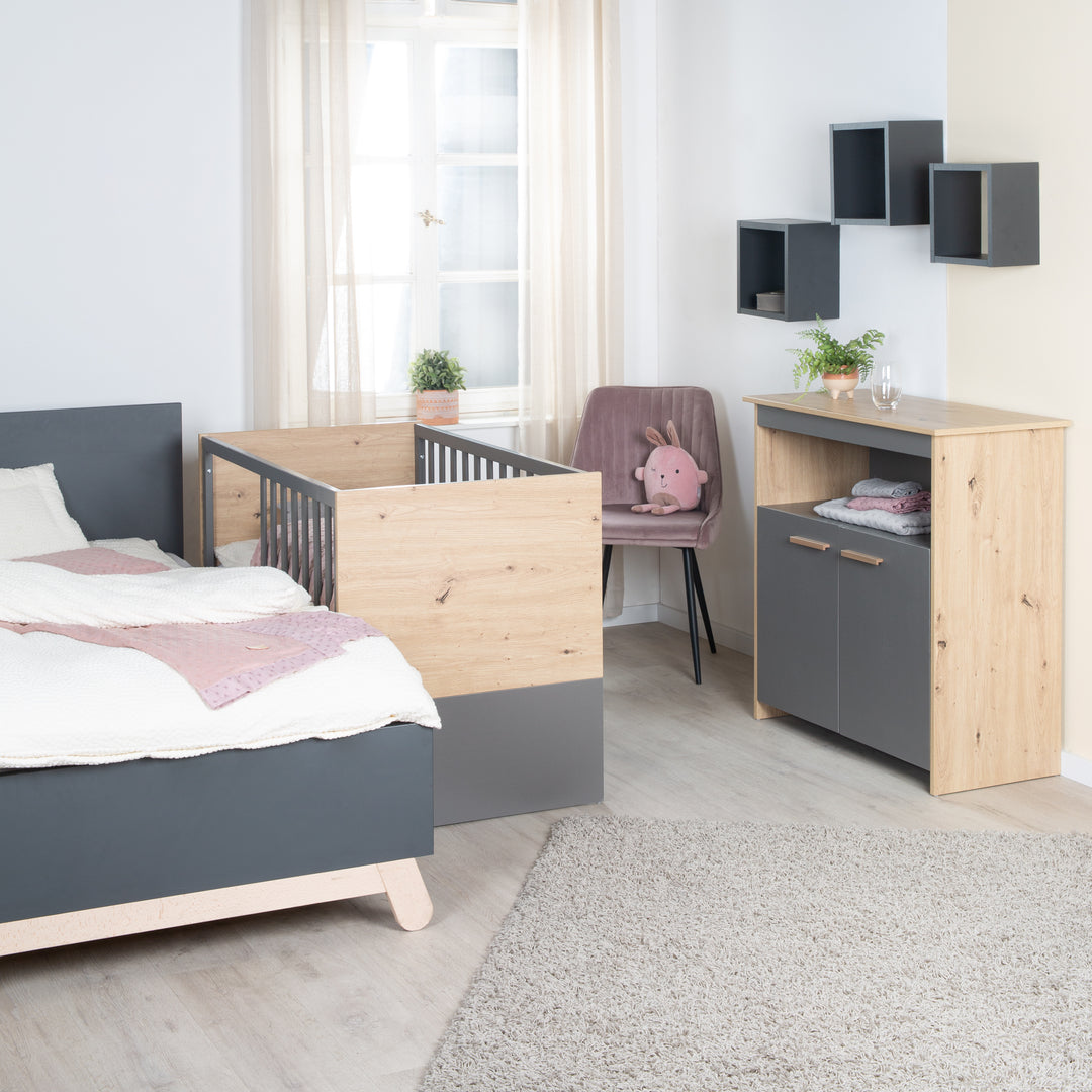 Cuna colecho 2 en 1 'Anna' 60 x 120 cm - Antracita / Decoración Kent Oak
