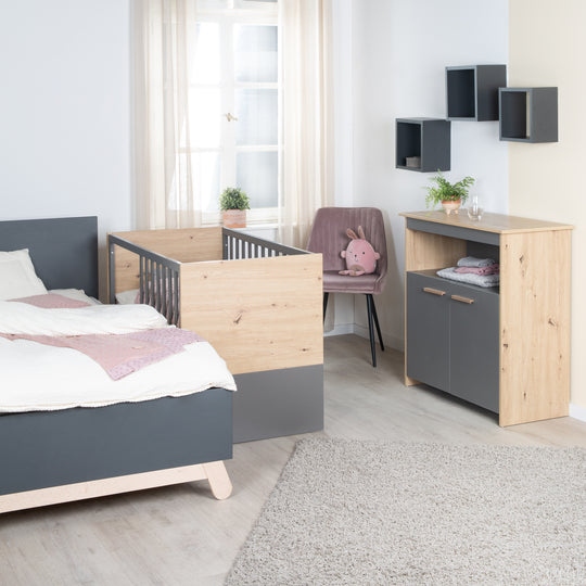 Cuna colecho 2 en 1 'Anna' 60 x 120 cm - Antracita / Decoración Kent Oak