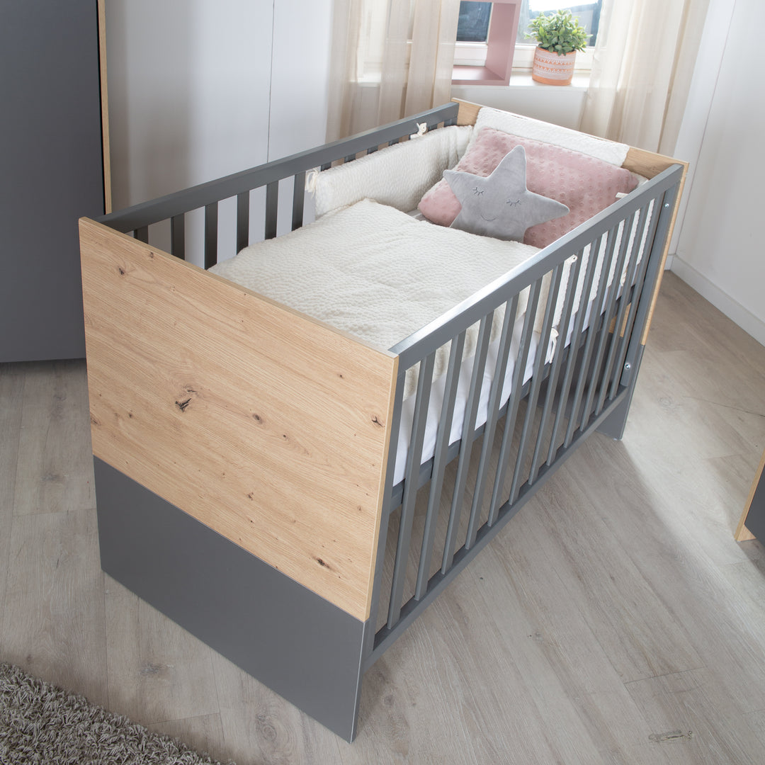 Cuna colecho 2 en 1 'Anna' 60 x 120 cm - Antracita / Decoración Kent Oak