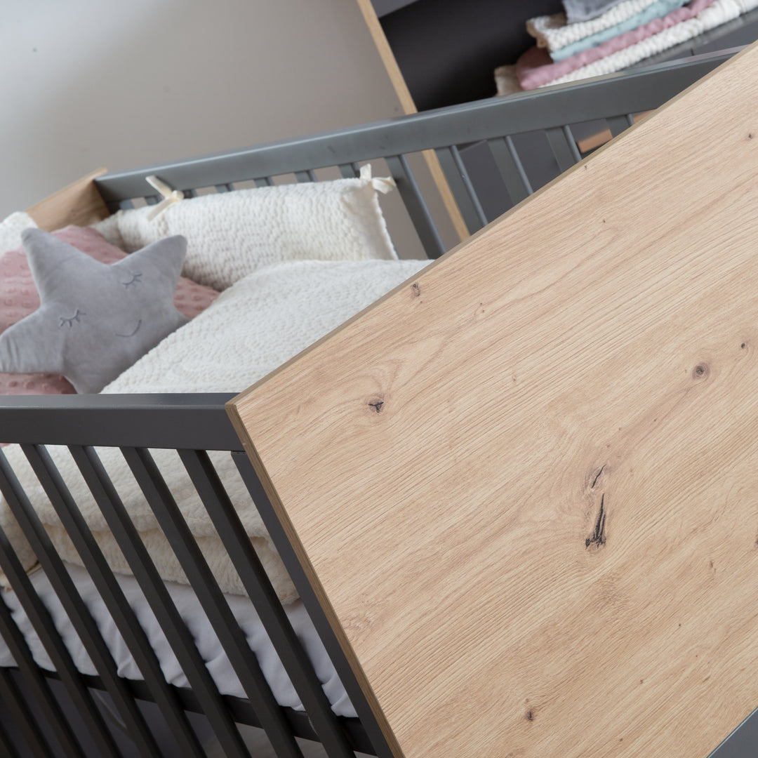 Cuna colecho 2 en 1 'Anna' 60 x 120 cm - Antracita / Decoración Kent Oak