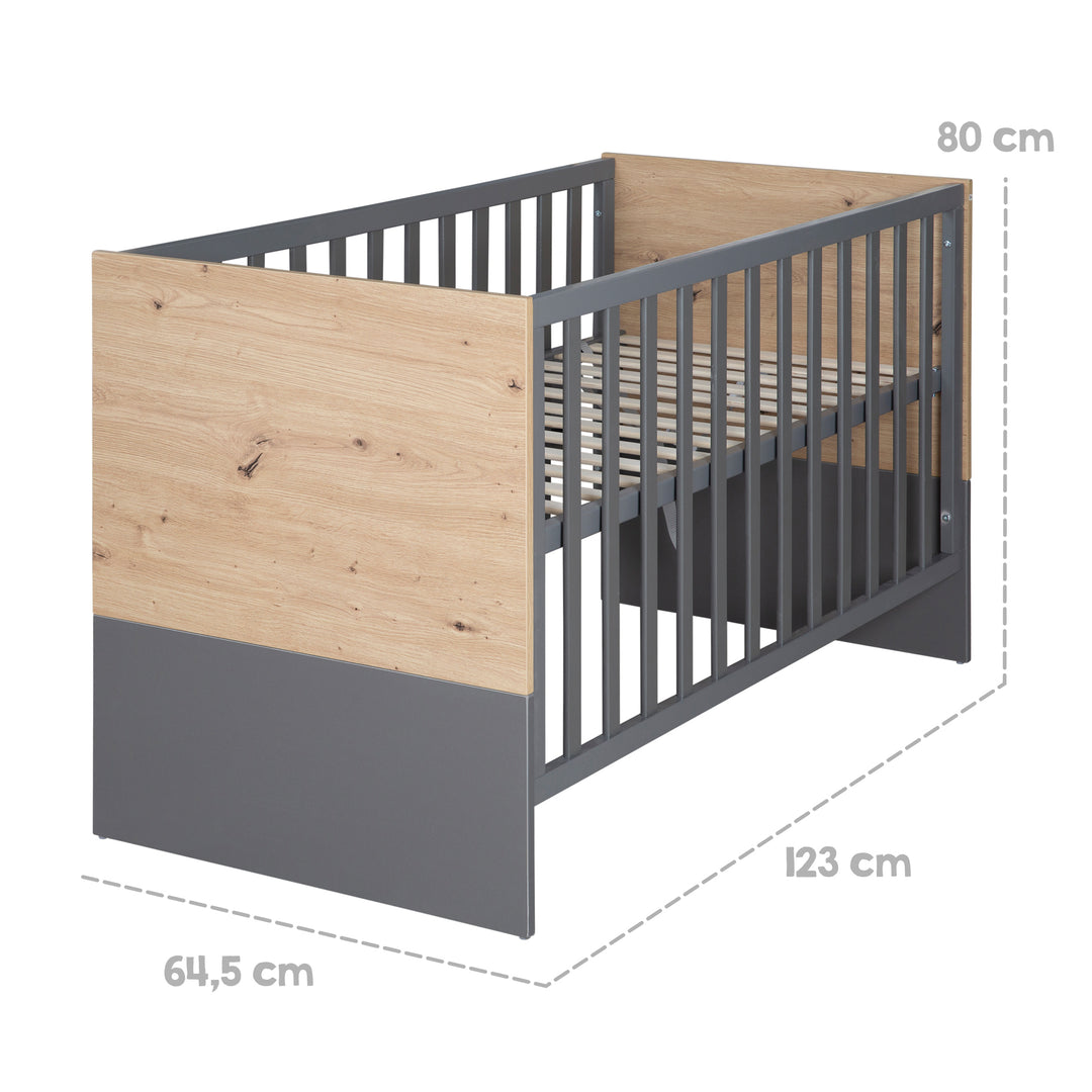 Cuna colecho 2 en 1 'Anna' 60 x 120 cm - Antracita / Decoración Kent Oak