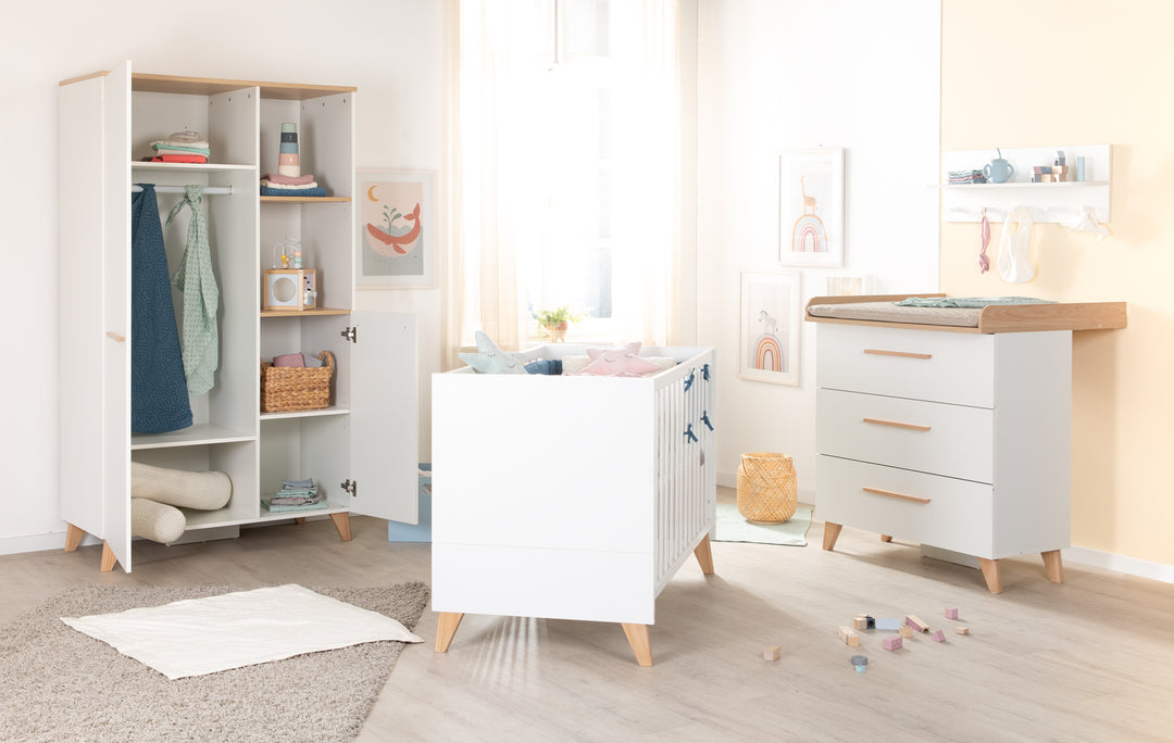 Lettino 2 in 1 'Leon' 60 x 120 cm - Regolabile in altezza - Bianco / Rovere Othello