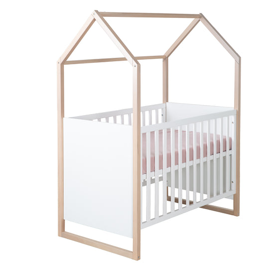 2 en 1 cuna de bebé y colecho 'Cabane' - 60 x 120 cm - madera natural + blanco