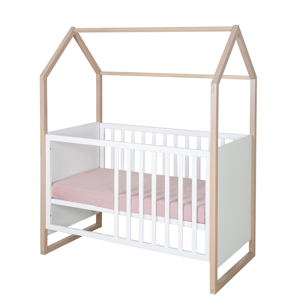 2 en 1 cuna de bebé y colecho 'Cabane' - 60 x 120 cm - madera natural + blanco