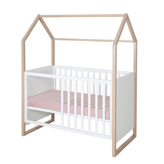 2 en 1 cuna de bebé y colecho 'Cabane' - 60 x 120 cm - madera natural + blanco