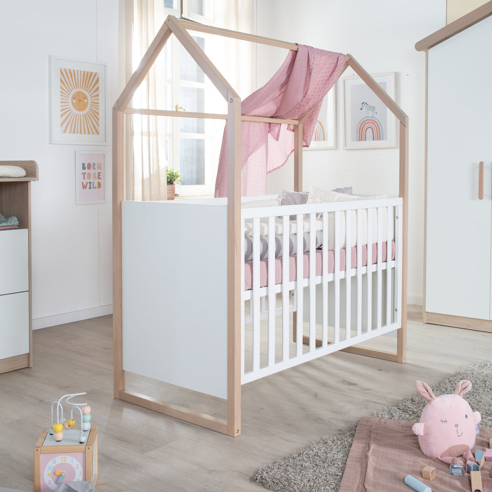 2in1 Baby- & Beistellbett 'Cabane' - 60 x 120 cm - Höhenverstellbar - Holz bicolore
