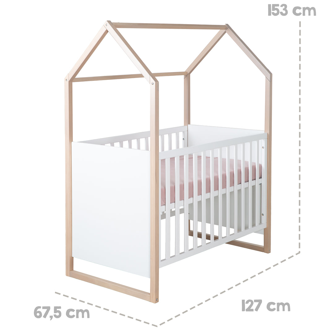 2 en 1 cuna de bebé y colecho 'Cabane' - 60 x 120 cm - madera natural + blanco