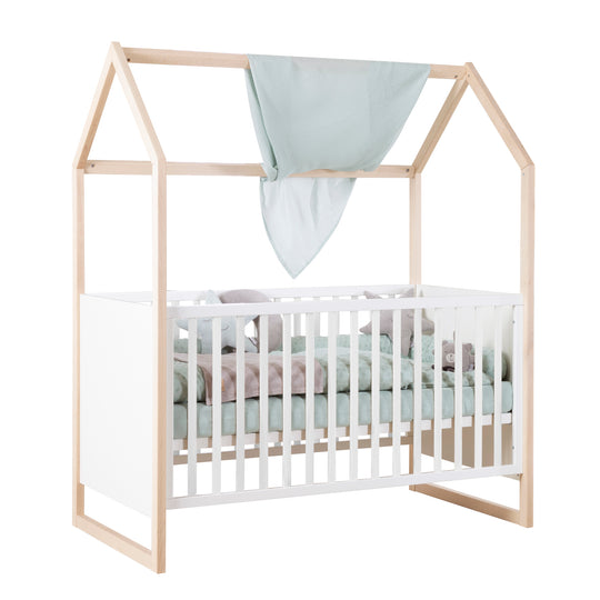Hausbett 'Noah' 70x140cm - Mitwachsend - Weiß / Tristan Eiche