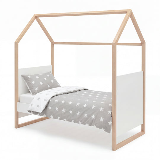 Hausbett 'Noah' 70x140cm - Mitwachsend - Weiß / Tristan Eiche