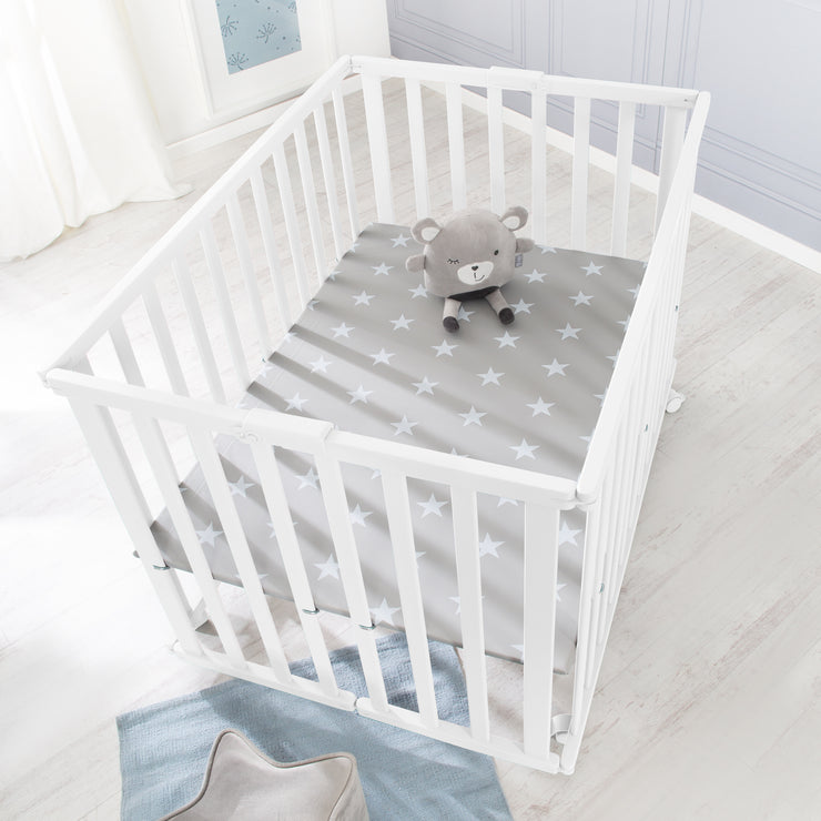 Parque plegable 75x100 blanco + Inserto Little Stars - Altura ajustable - Incluye ruedas