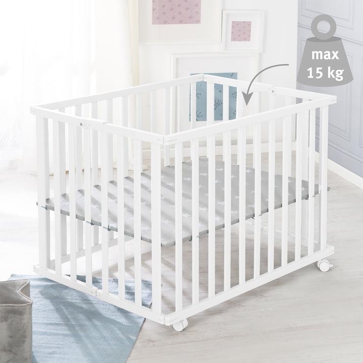 Folding Playpen 75x100 White + Little Stars Insert - Adjustable Height - Includes Wheels