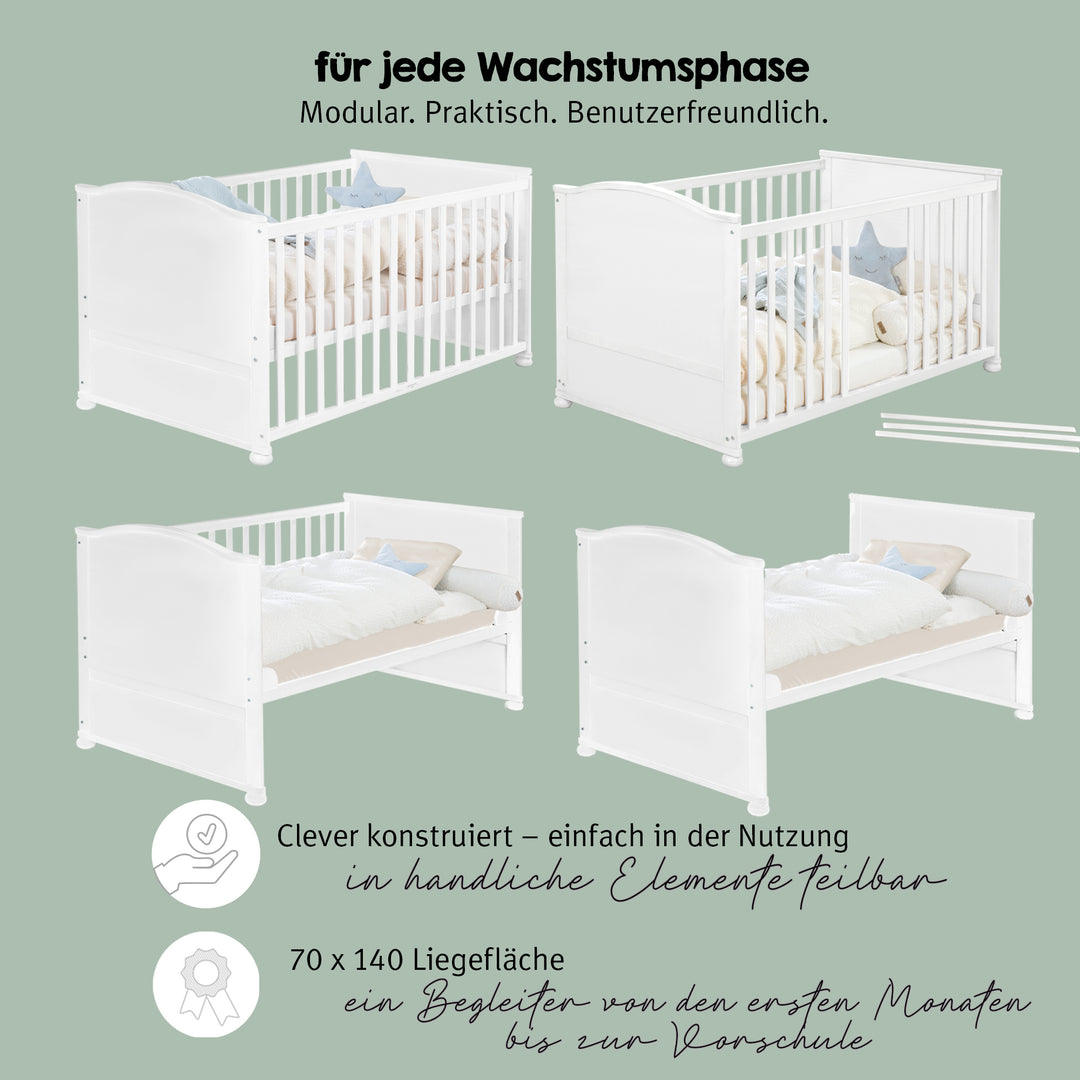 Set lit complet 'Little Stars', 70 x 140 cm, blanc, incl. draps, baldaquin, nid et matelas
