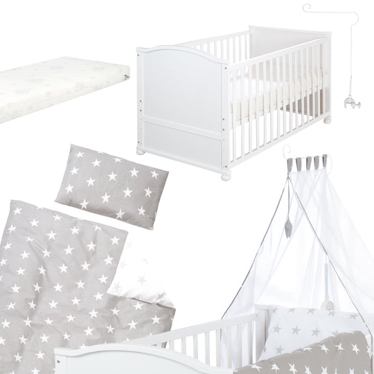 Set lit complet 'Little Stars', 70 x 140 cm, blanc, incl. draps, baldaquin, nid et matelas