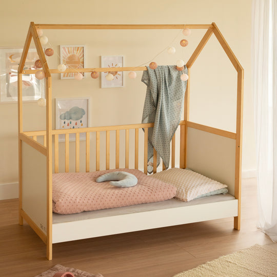 Lit cabane évolutif 70 x 140 cm - Bois certifié FSC - Réglable en hauteur - Bicolore