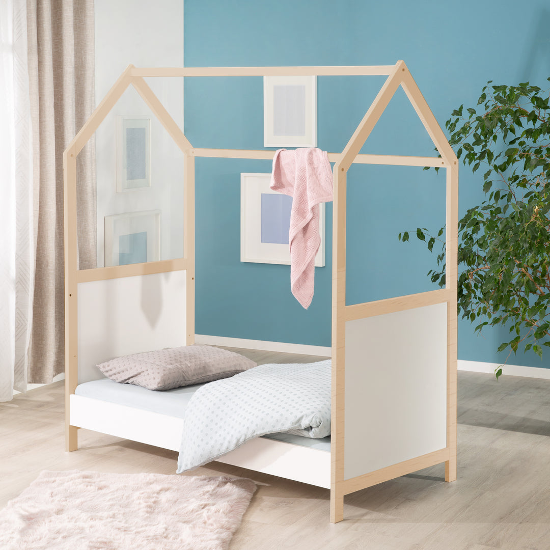 Lit cabane évolutif 70 x 140 cm - Bois certifié FSC - Réglable en hauteur - Bicolore