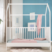 Cama casita 70 x 140 cm, certificado FSC, cama infantil convertible, blanco, ajustable en 3 posiciones, convertible