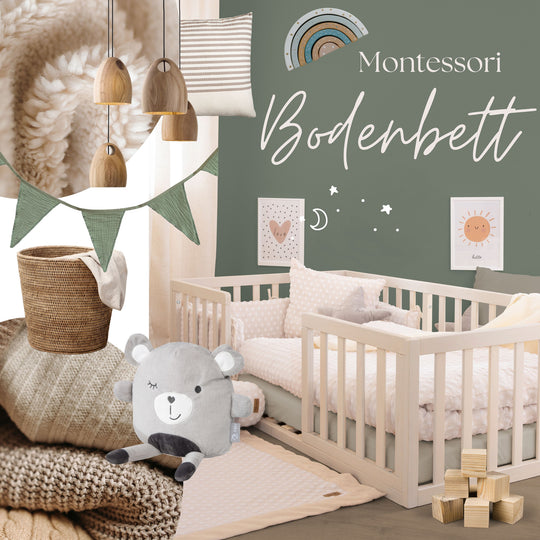 Montessori Bodenbett 70 x 140 inkl. Lattenrost & Rausfallschutz - Stone Washed – Mood-Bild (9/9)