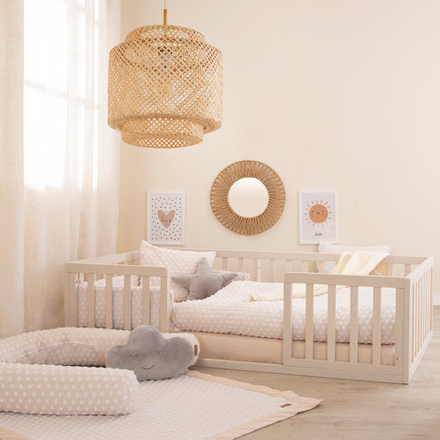 Montessori Bodenbett 70 x 140 inkl. Lattenrost & Rausfallschutz - Stone Washed