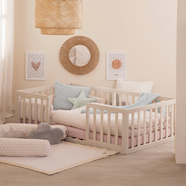 Montessori Bodenbett 70 x 140 inkl. Lattenrost & Rausfallschutz - Stone Washed