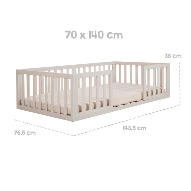 Montessori Bodenbett 70 x 140 inkl. Lattenrost & Rausfallschutz - Stone Washed