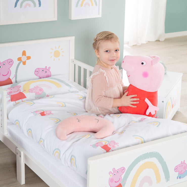 Letto a tema per bambini 'Peppa Pig' 70 x 140 cm incluso rete a doghe e biancheria da letto