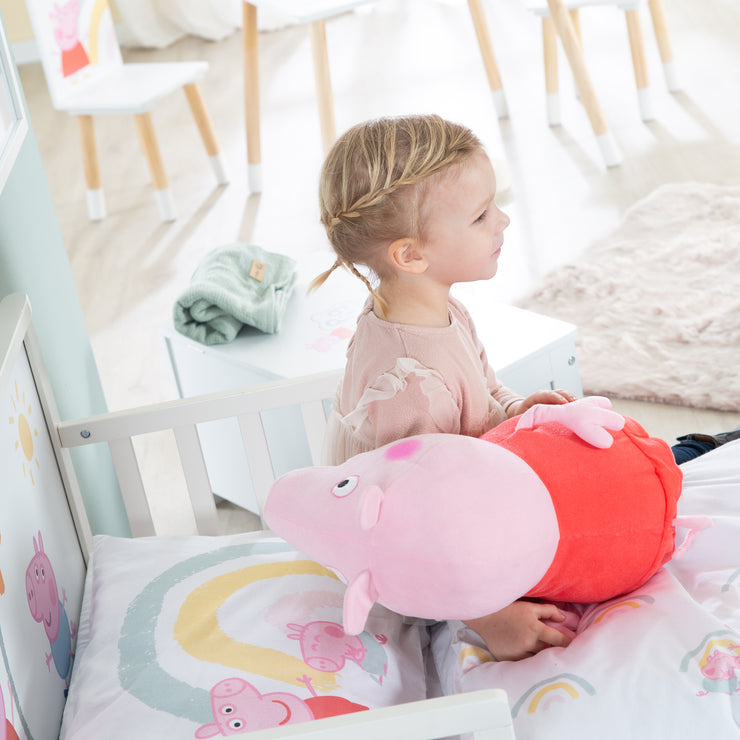 Letto a tema per bambini 'Peppa Pig' 70 x 140 cm incluso rete a doghe e biancheria da letto