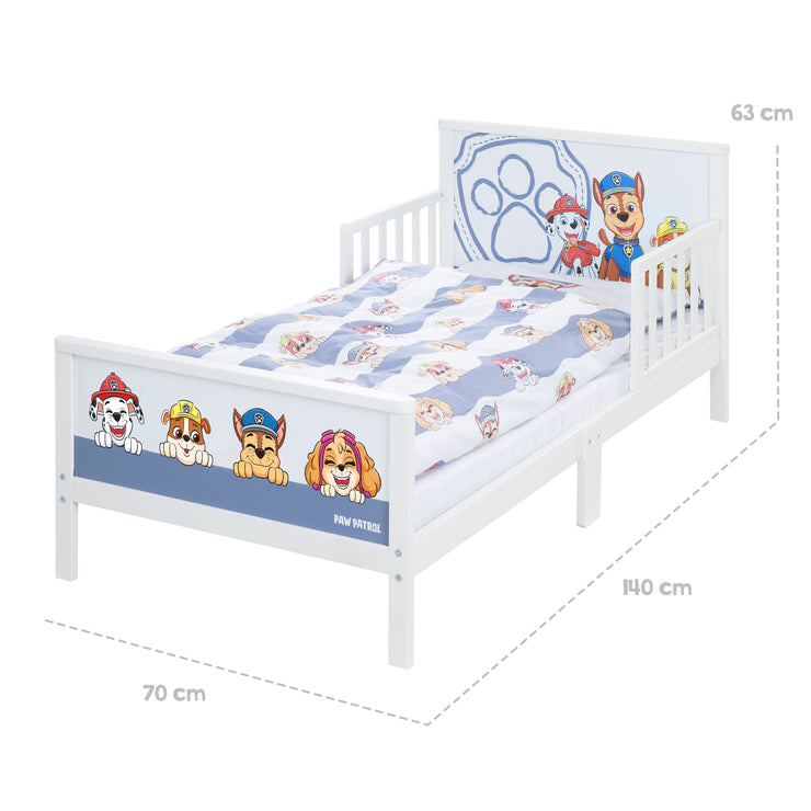 Letto a tema per bambini 'Paw Patrol' 70 x 140 cm con rete a doghe e biancheria da letto