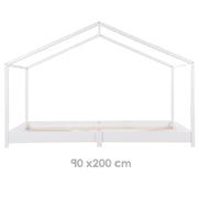 Lit de maison 90 x 200 cm - lit de plancher pour les enfants selon le principe de Montessori - Blanc en bois