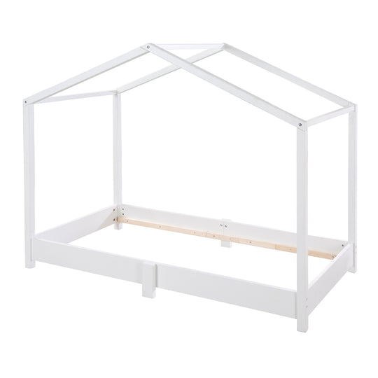 Lettino a casetta 70 x 140 cm - letto da terra secondo il principio Montessori - legno bianco
