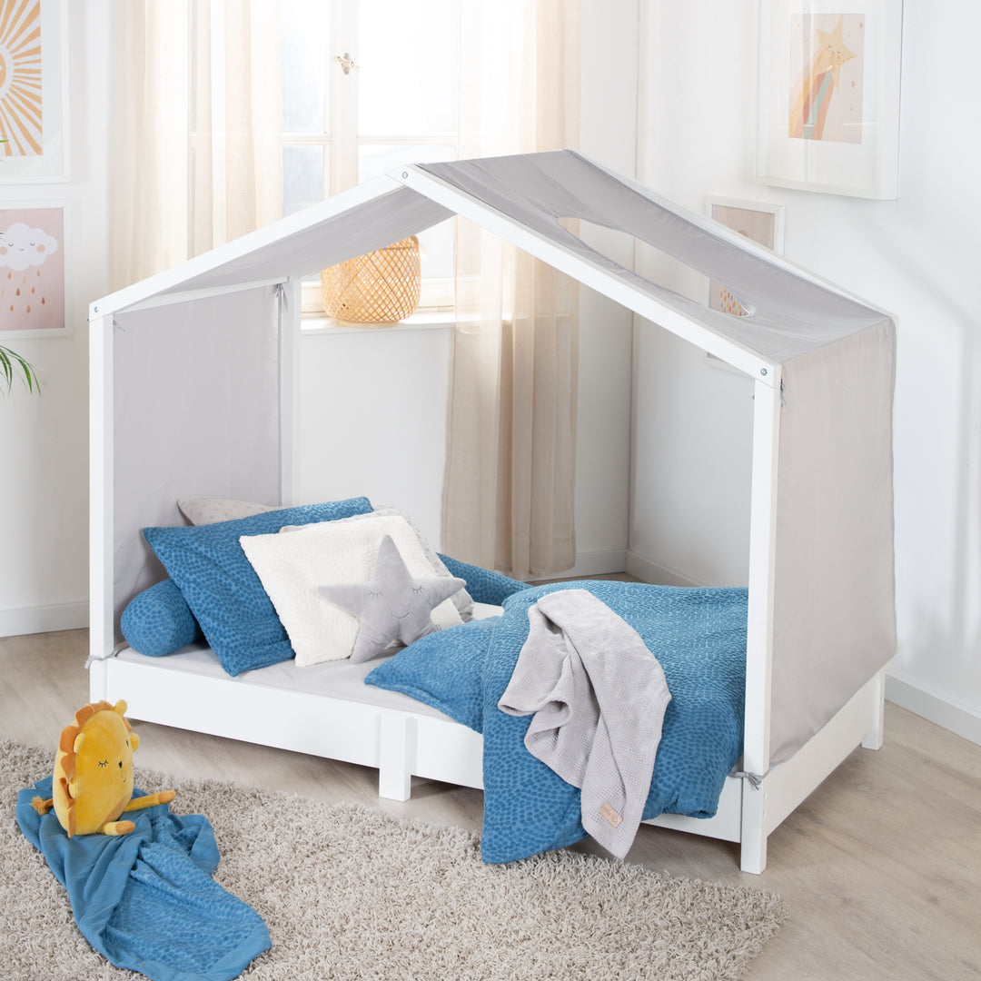Lettino a casetta 70 x 140 cm - letto da terra secondo il principio Montessori - legno bianco