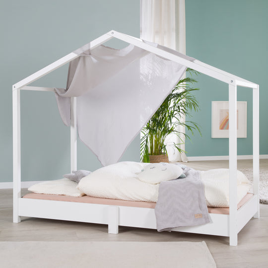 Lettino a casetta 70 x 140 cm - letto da terra secondo il principio Montessori - legno bianco