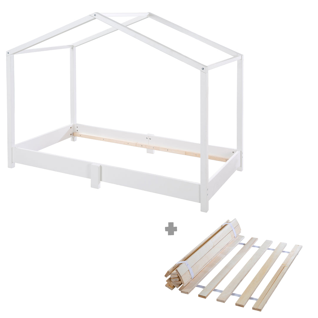 Lettino a casetta 70 x 140 cm - letto da terra secondo il principio Montessori - legno bianco